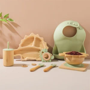 ustensiles de repas en bois et silicone pour bébé