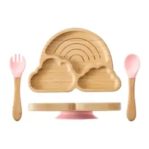 assiette bébé en bambou - rose