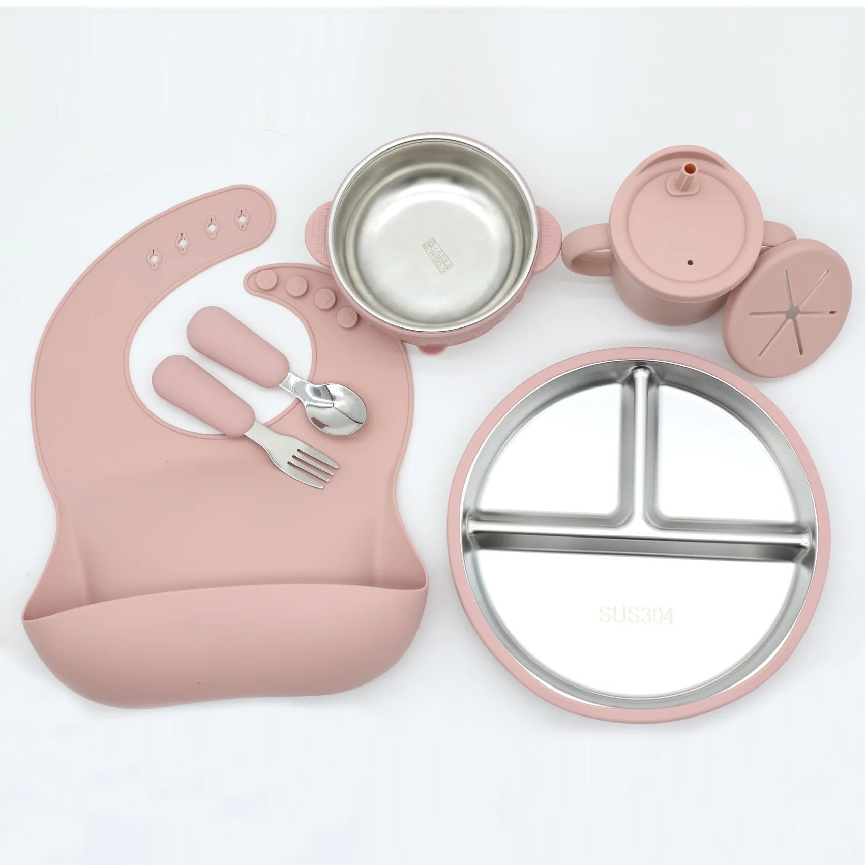 Ensemble repas bébé en acier inoxydable et silicone - Vaissellebebe.com